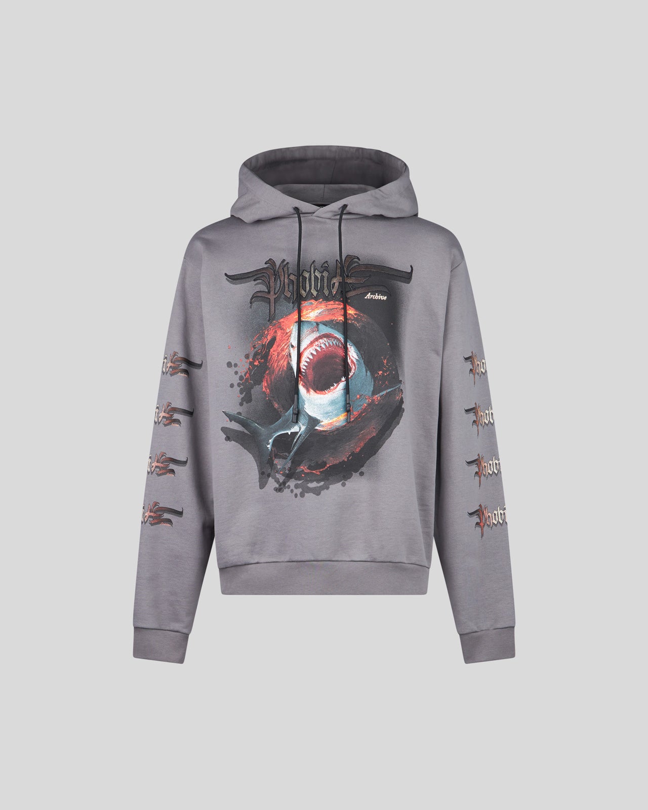 PHOBIA GREY HOODIE WITH SHARK PRINT