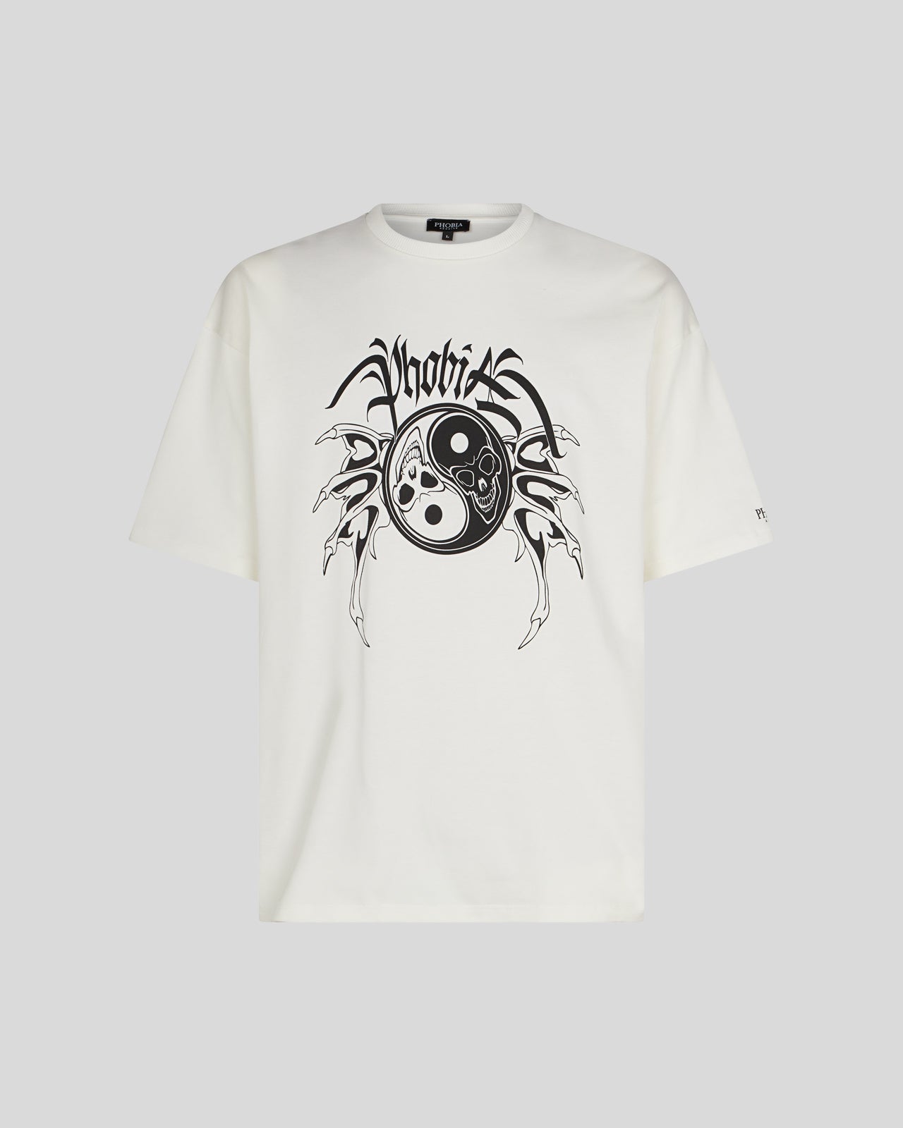 PHOBIA WHITE T-SHIRT WITH BLACK YIN&YANG PRINT