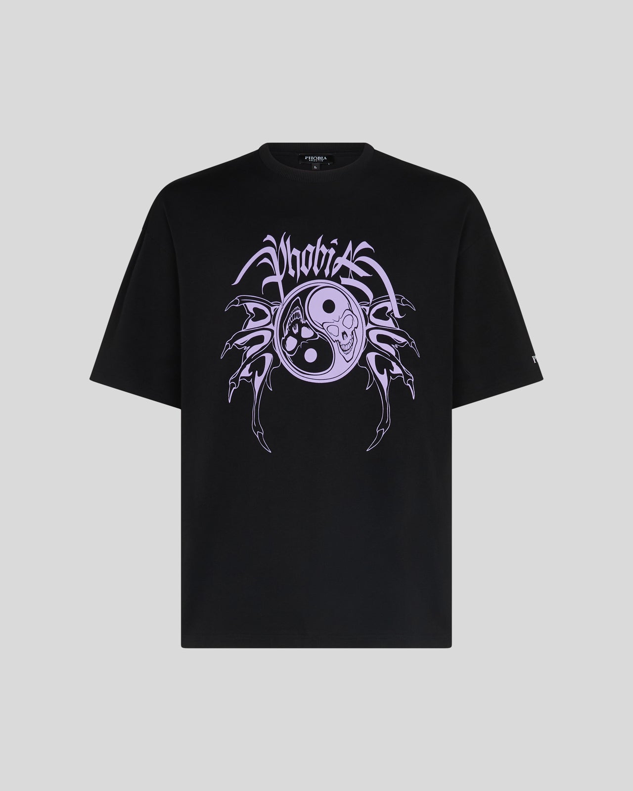 PHOBIA BLACK T-SHIRT WITH LILAC YIN&YANG PRINT