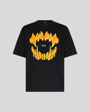 PHOBIA BLACK T-SHIRT WITH ORANGE MOUTH PRINT