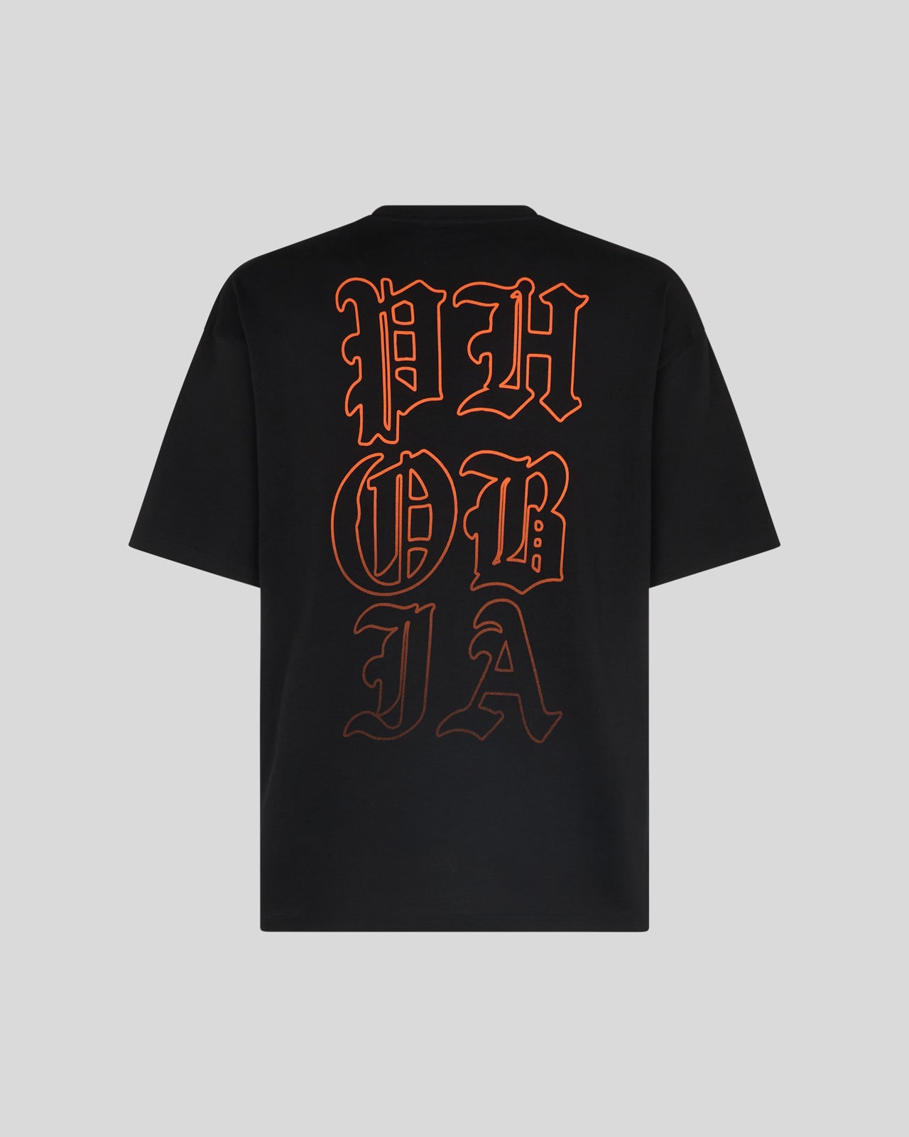 PHOBIA BLACK T-SHIRT WITH ORANGE MOUTH PRINT