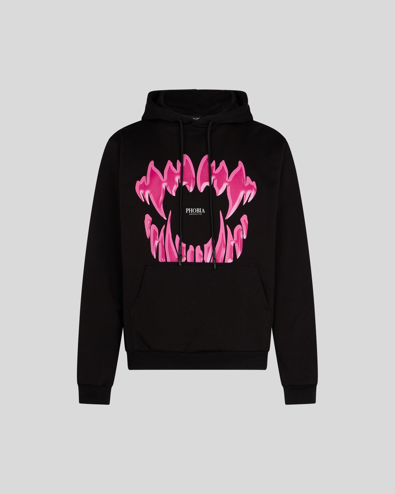 PHOBIA BLACK HOODIE WITH PINK MOUTH PRINT