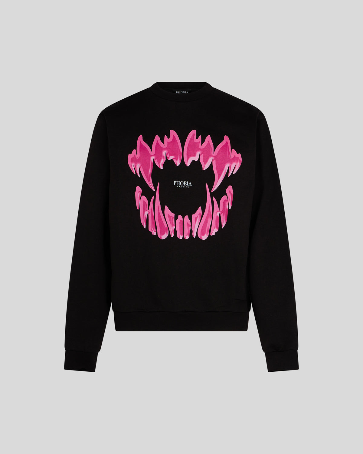 PHOBIA BLACK CREWNECK WITH PINK MOUTH PRINT