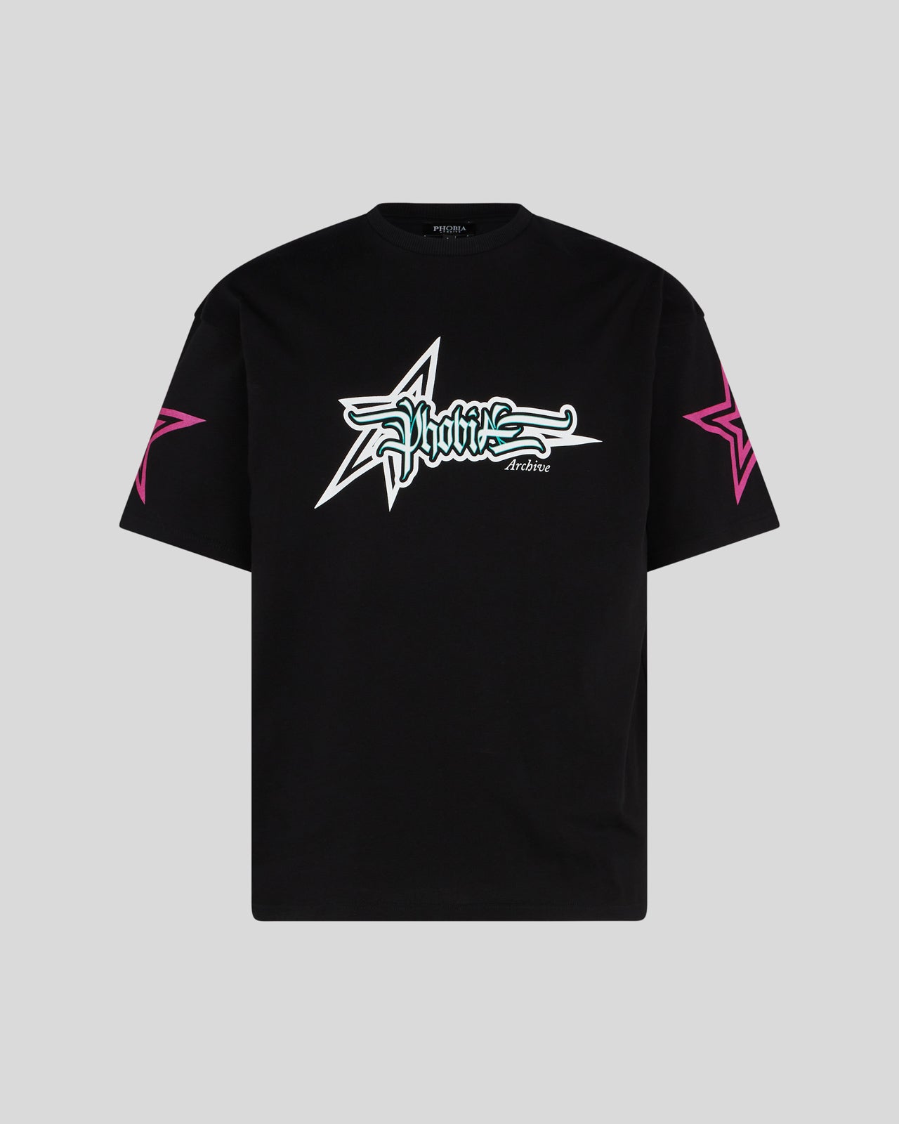 PHOBIA BLACK T-SHIRT WITH PINK STARS PRINT