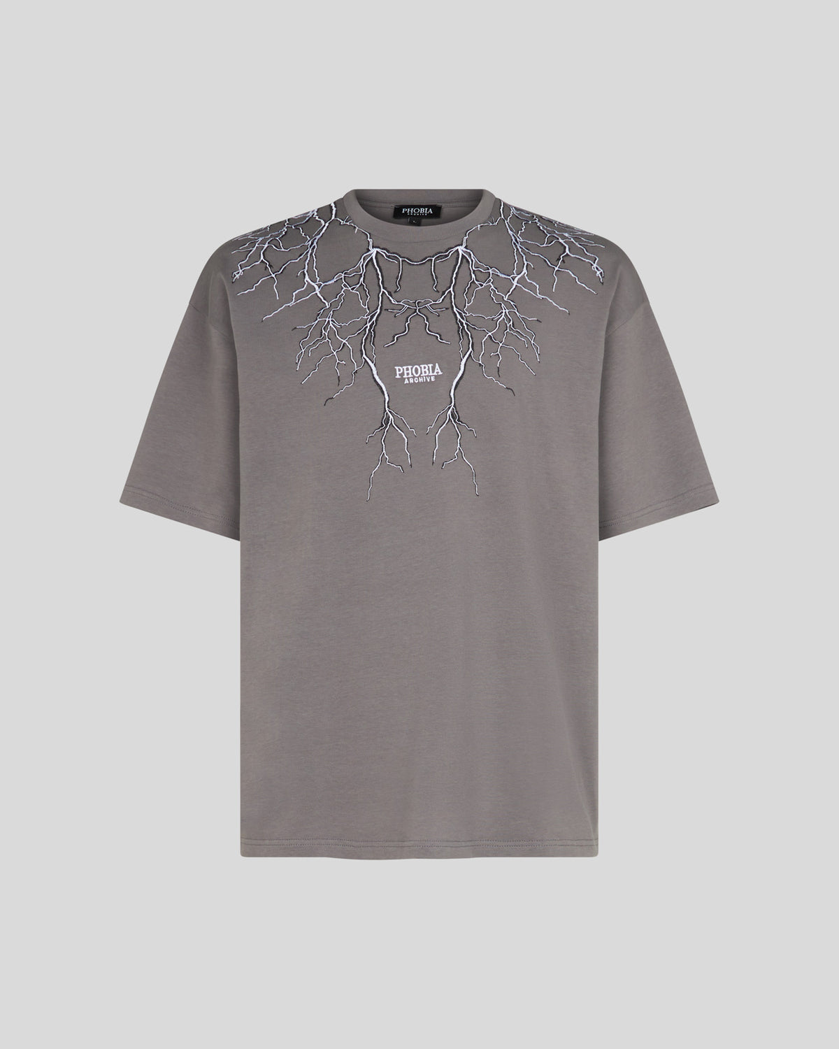 PHOBIA GREY T-SHIRT WITH WHITE EMBROIDERY LIGHTNING