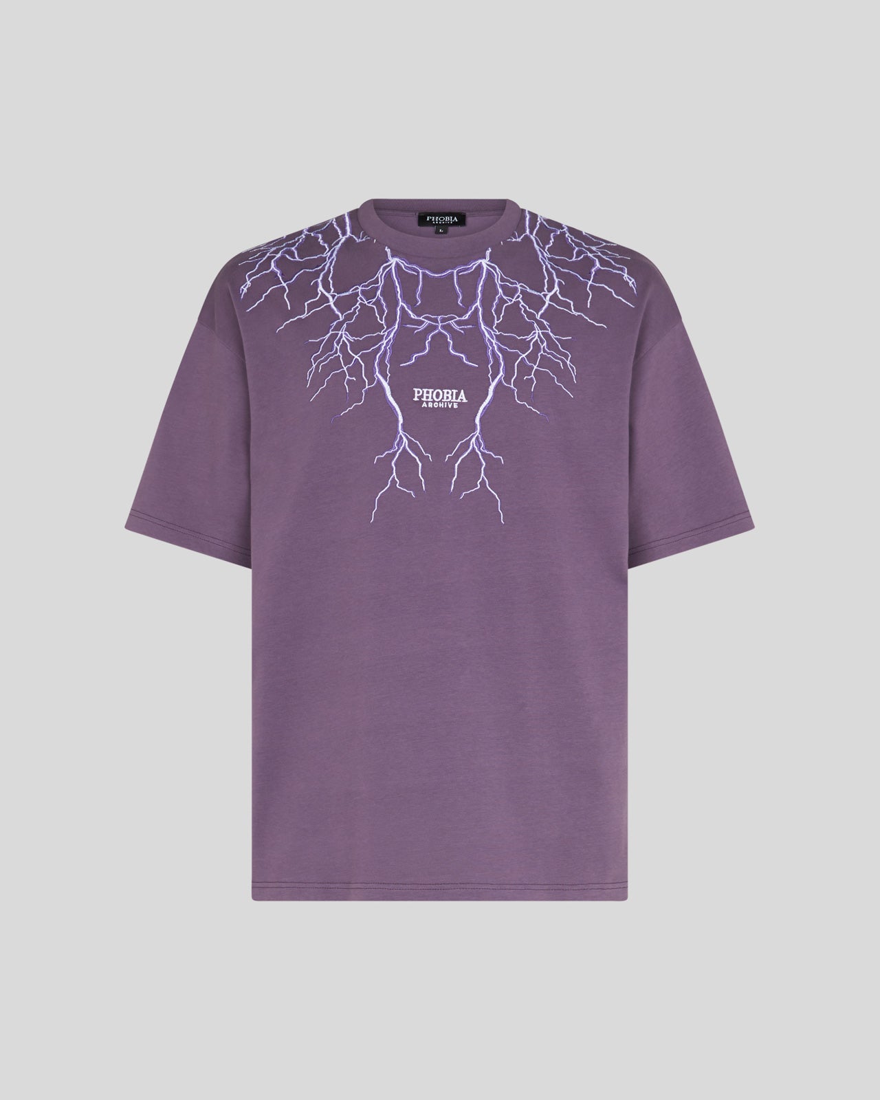PHOBIA BLUE T-SHIRT WITH PURPLE EMBROIDERY LIGHTNING