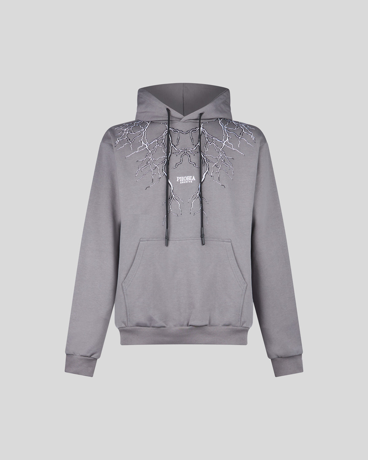 PHOBIA GREY HOODIE WITH WHITE EMBROIDERY LIGHTNING