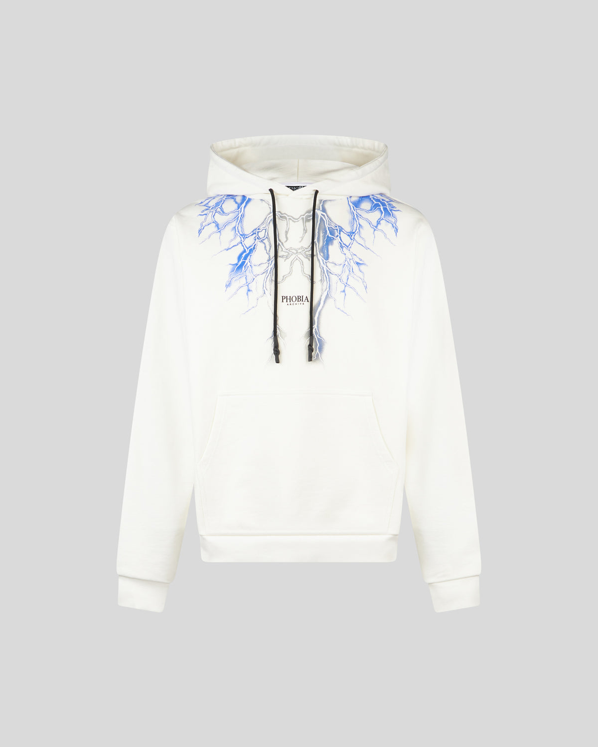 PHOBIA WHITE HOODIE WITH BLUE GREY LIGHTNING