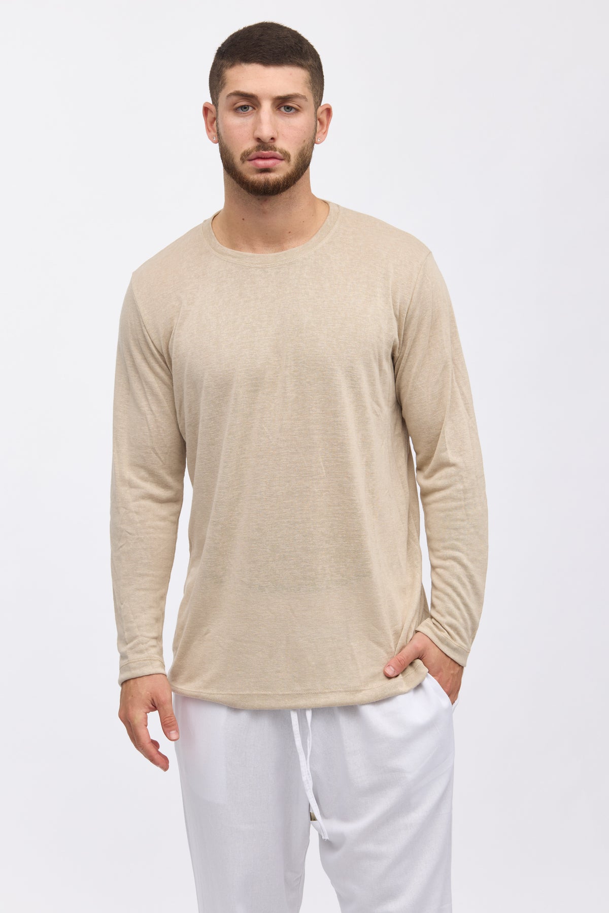 Crew Milano Relaxed Linen Long Sleeve T-Shirt