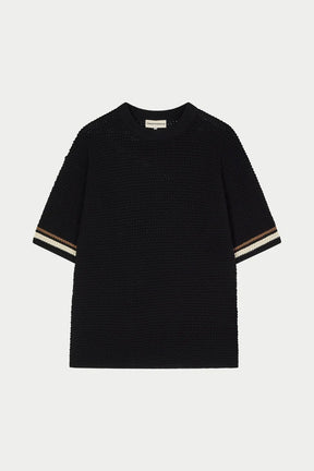 The Couture Club Crochet Knitted Stripe T-Shirt