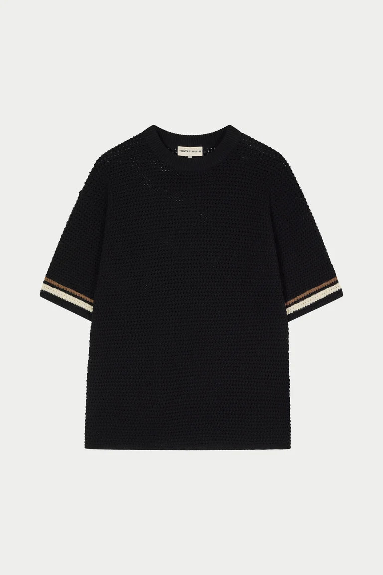 The Couture Club Crochet Knitted Stripe T-Shirt