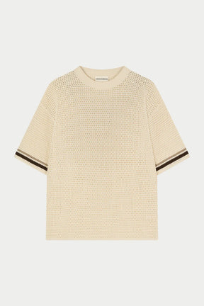 The Couture Club Crochet Knitted Stripe T-Shirt