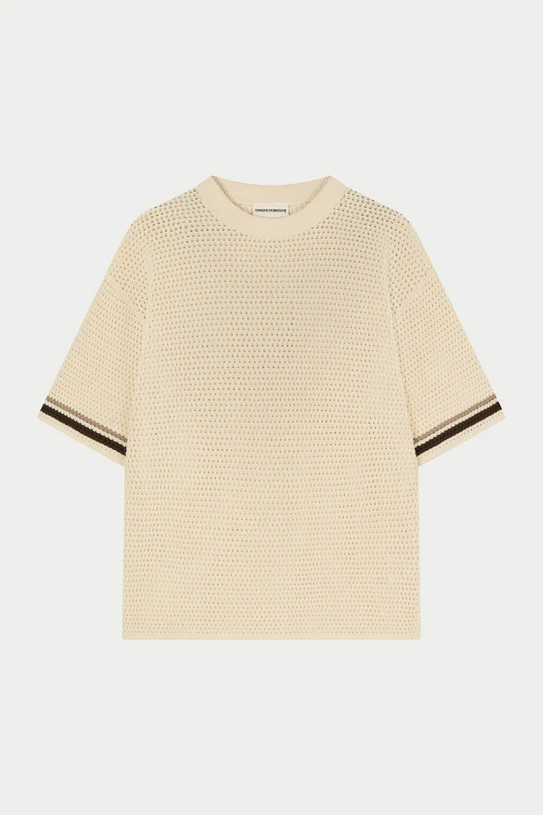 The Couture Club Crochet Knitted Stripe T-Shirt