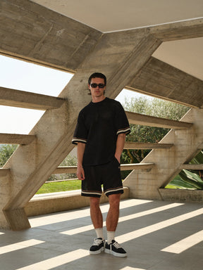The Couture Club Crochet Knitted Stripe T-Shirt