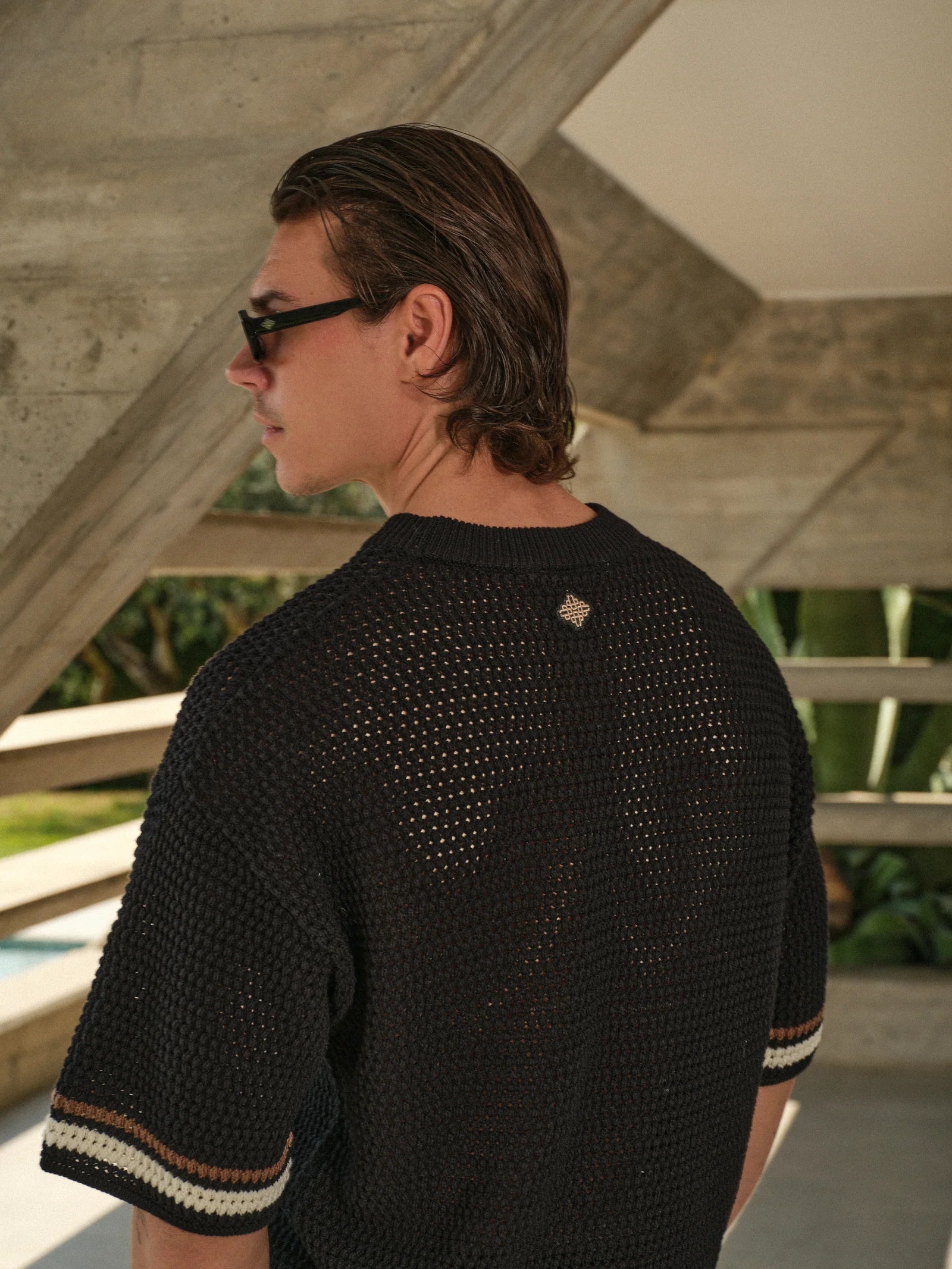 The Couture Club Crochet Knitted Stripe T-Shirt