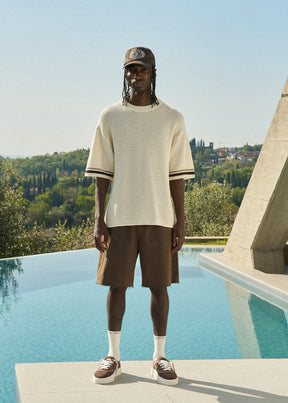 The Couture Club Crochet Knitted Stripe T-Shirt