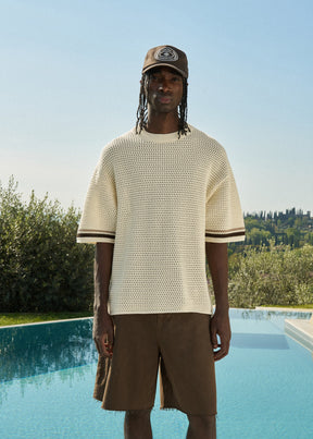 The Couture Club Crochet Knitted Stripe T-Shirt