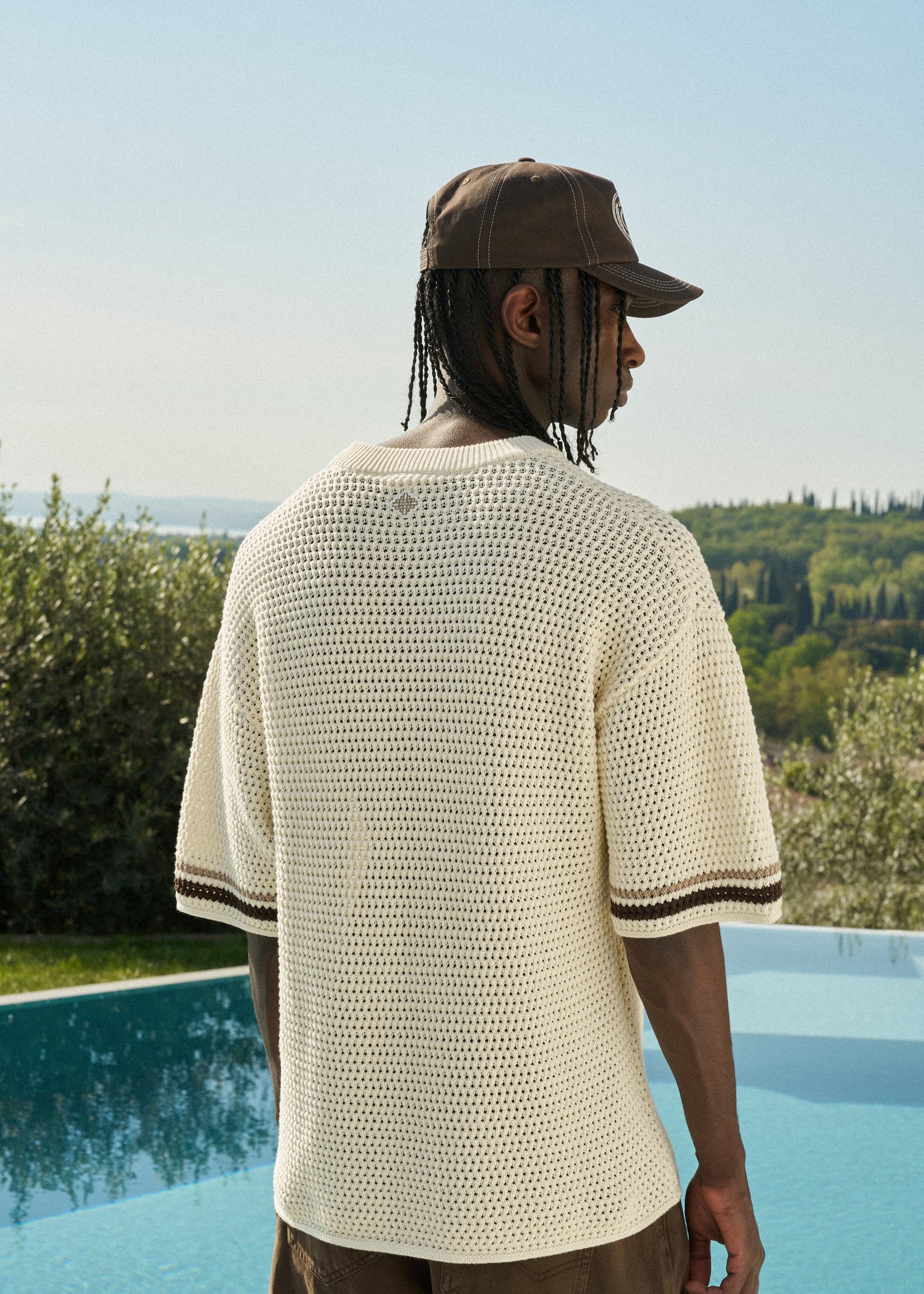 The Couture Club Crochet Knitted Stripe T-Shirt