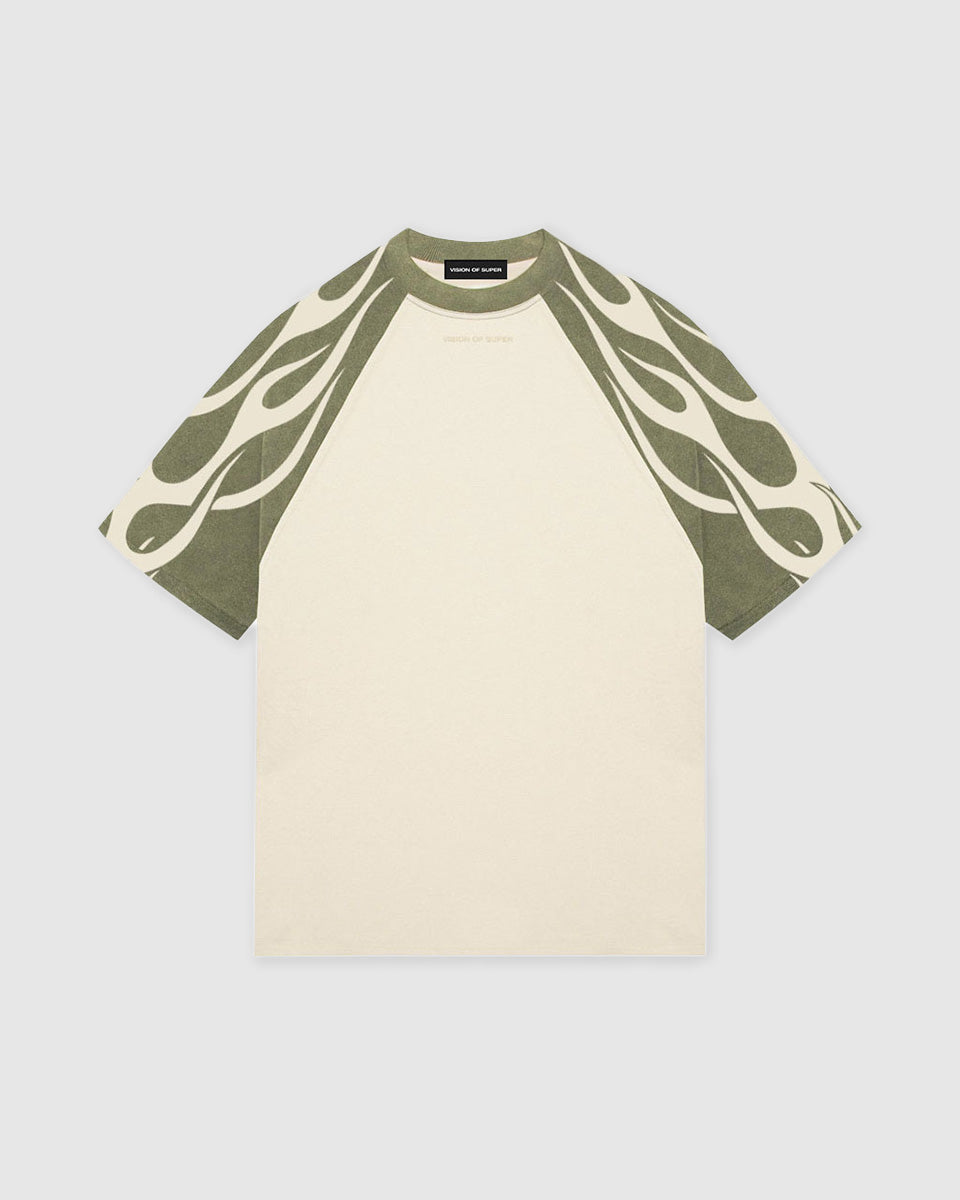 VISION OF SUPER WHITE T-SHIRT WITH GREEN FLAMES