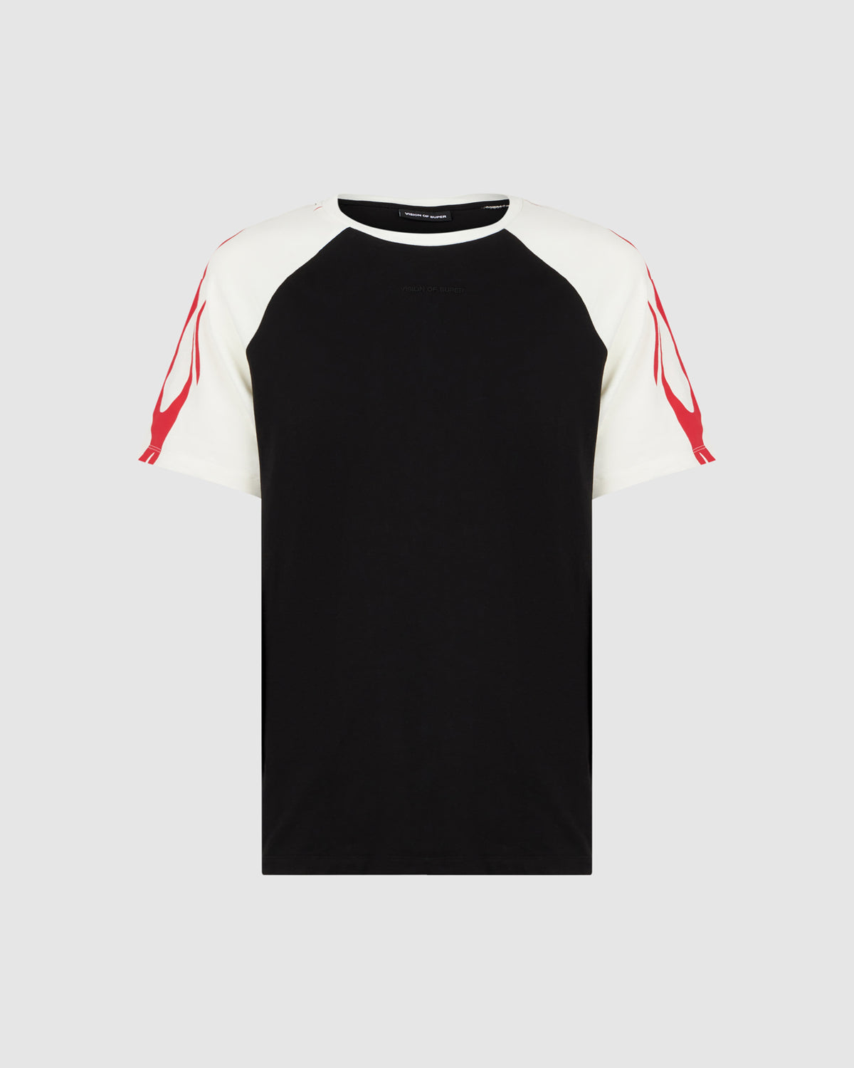 VISION OF SUPER WHITE & BLACK T-SHIRT WITH RED TRIBAL FLAMES