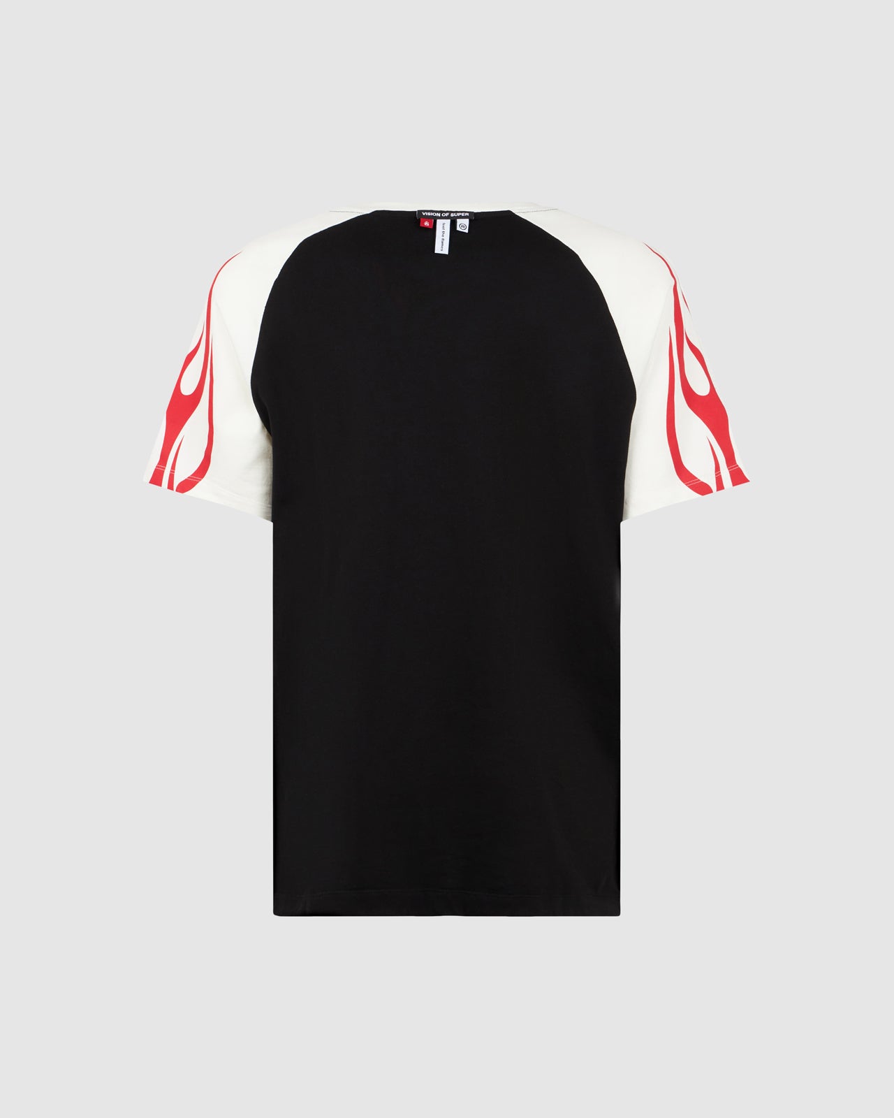 VISION OF SUPER WHITE & BLACK T-SHIRT WITH RED TRIBAL FLAMES