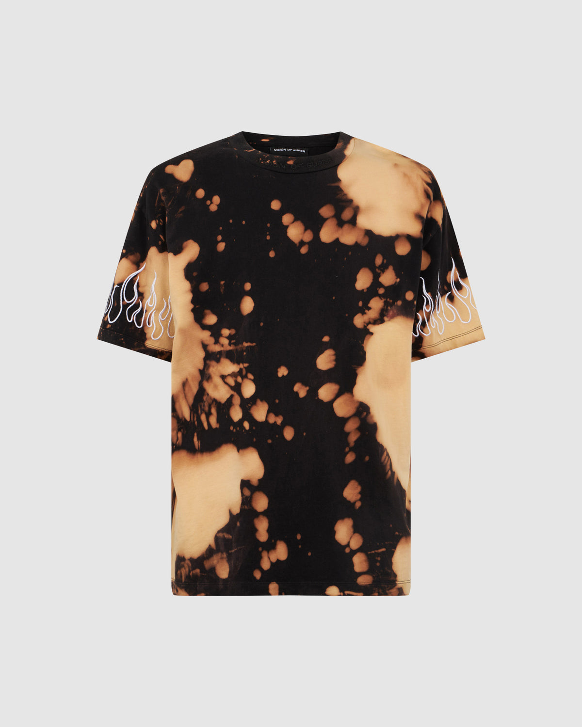 VISION OF SUPER BLACK TIE DYE T-SHIRT WITH EMBROIDERY FLAMES