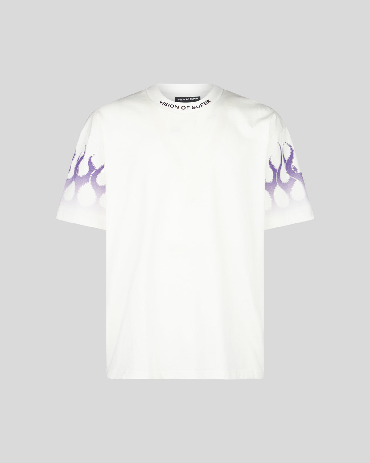 VISION OF SUPER WHITE TSHIRT WITH PURPLE RACING FLAMES