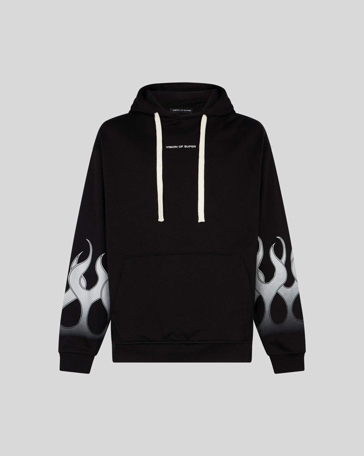 VISION OF SUPER BLACK HOODIE WITH WHITE RACING FLAMES