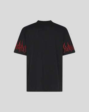 VISION OF SUPER BLACK TSHIRT WIRH RED EMBROIDERED FLAMES