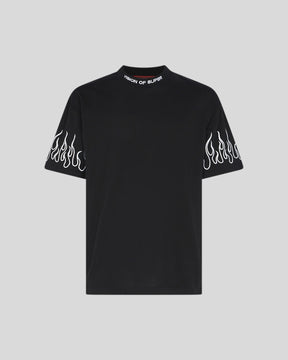 VISION OF SUPER BLACK TSHIRT WITH WHITE EMBROIDERED FLAMES