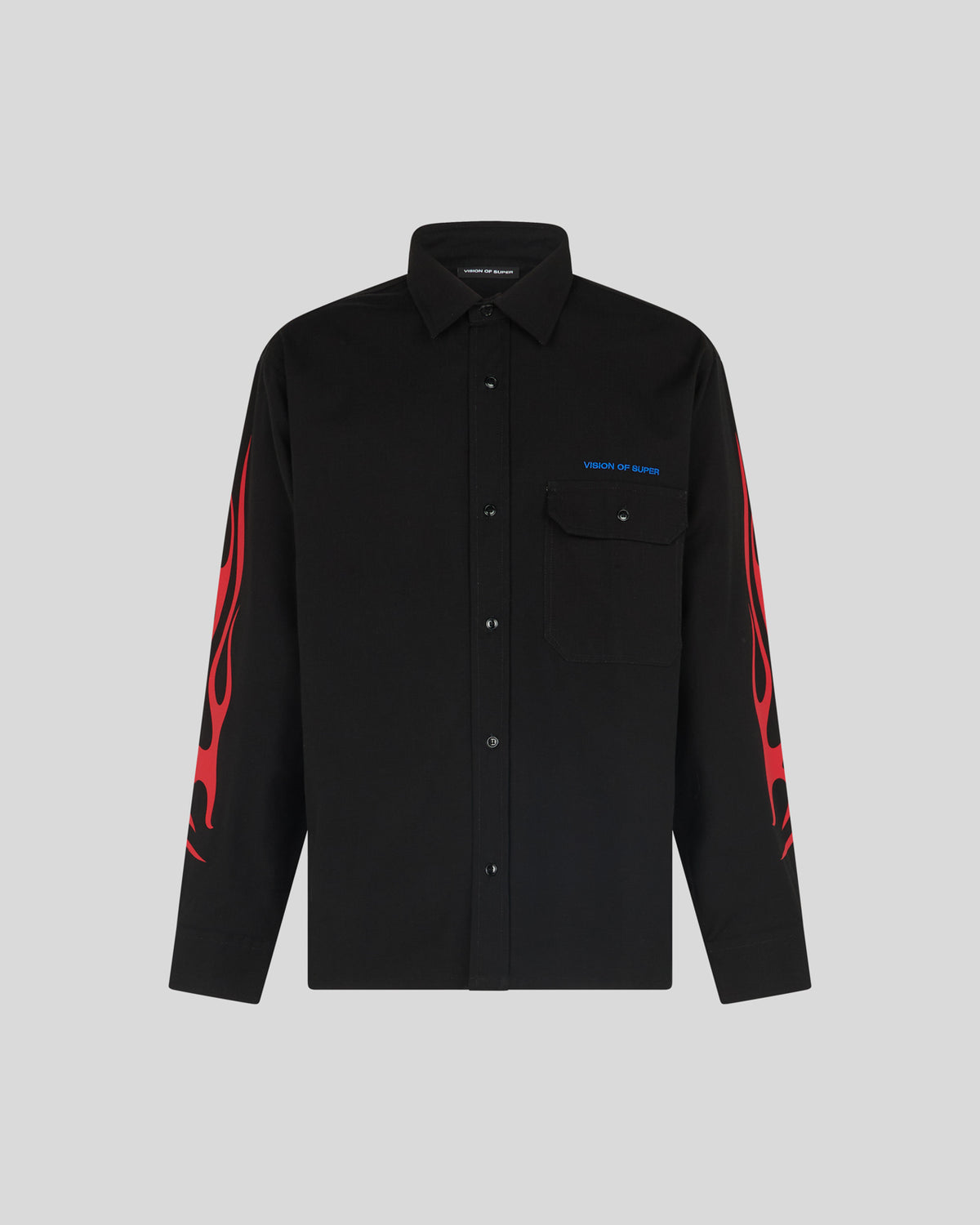 VISION OF SUPER BLACK SHIRT WITH RED TRIBAL FLAMES