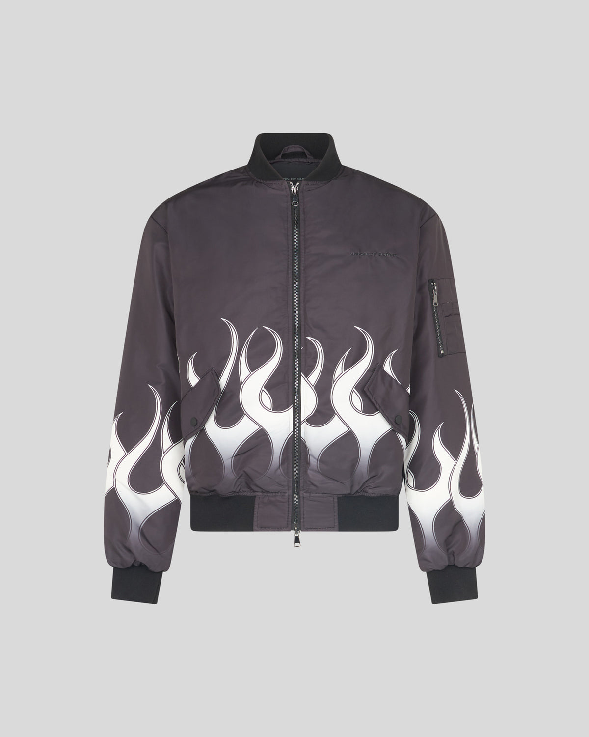 VISION OF SUPER BLACK BOMBER WITH WHITE PRINT FLAMES