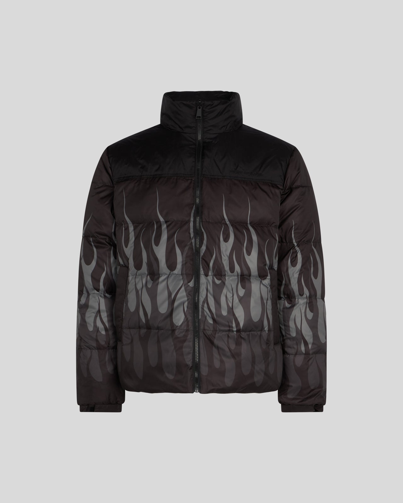 VISION OF SUPER BLACK PUFFY JACKET WITH BLACK FLAMES
