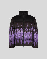 VISION OF SUPER BLACK PUFFY JACKET WITH PURPLE FLAMES