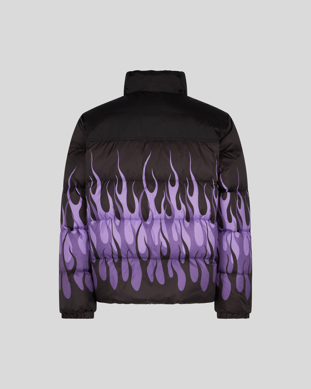 VISION OF SUPER BLACK PUFFY JACKET WITH PURPLE FLAMES