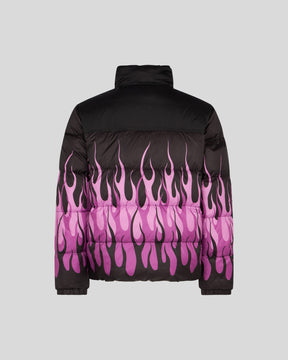 VISION OF SUPER BLACK PUFFY JACKET WITH PINK FLAMES