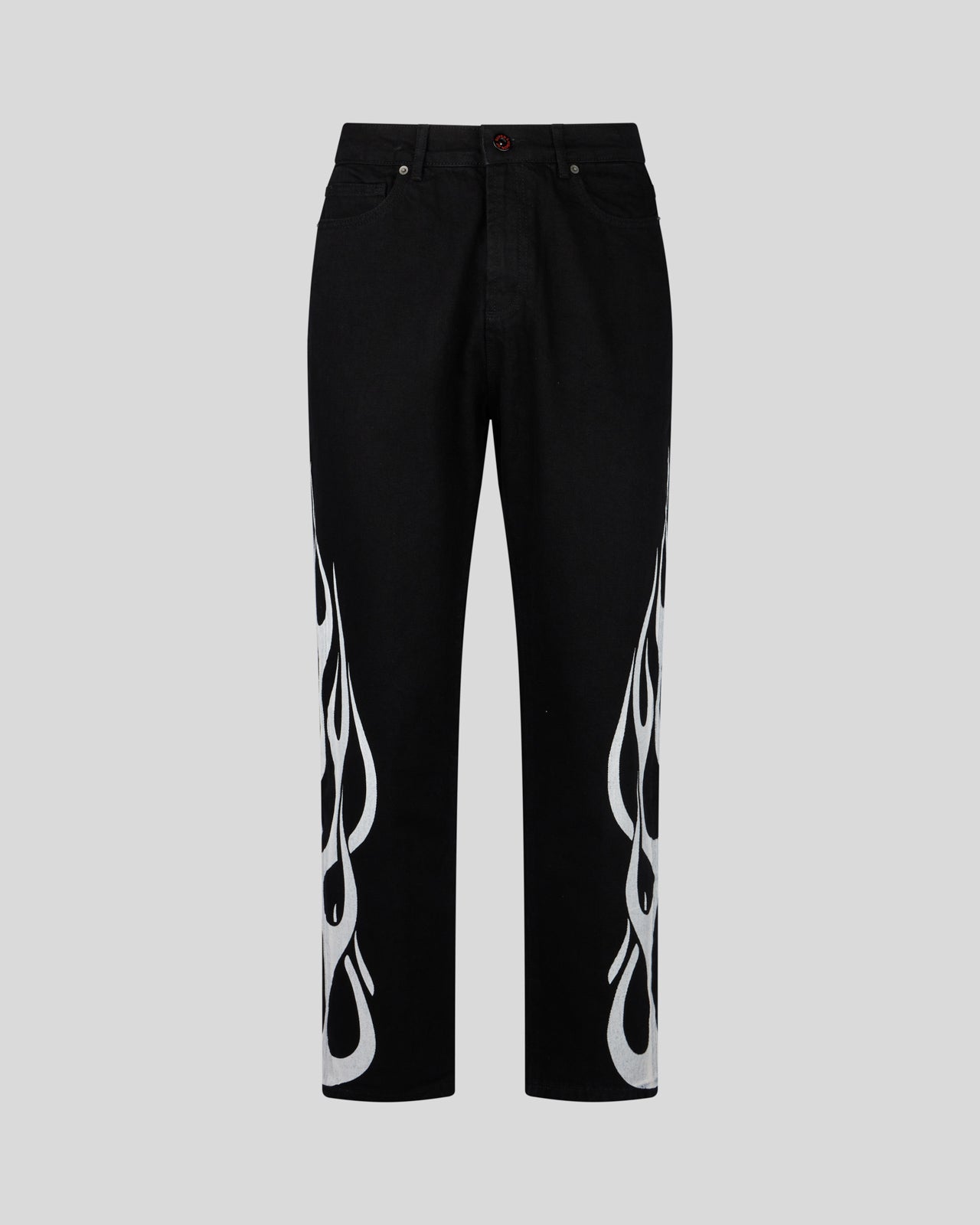 VISION OF SUPER BLACK JEANS WITH WHITE FLAMES