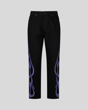 VISION OF SUPER BLACK JEANS WITH PURPLE FLAMES