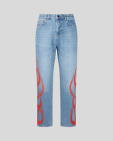 VISION OF SUPER BLUE JEANS WITH RED FLAMES