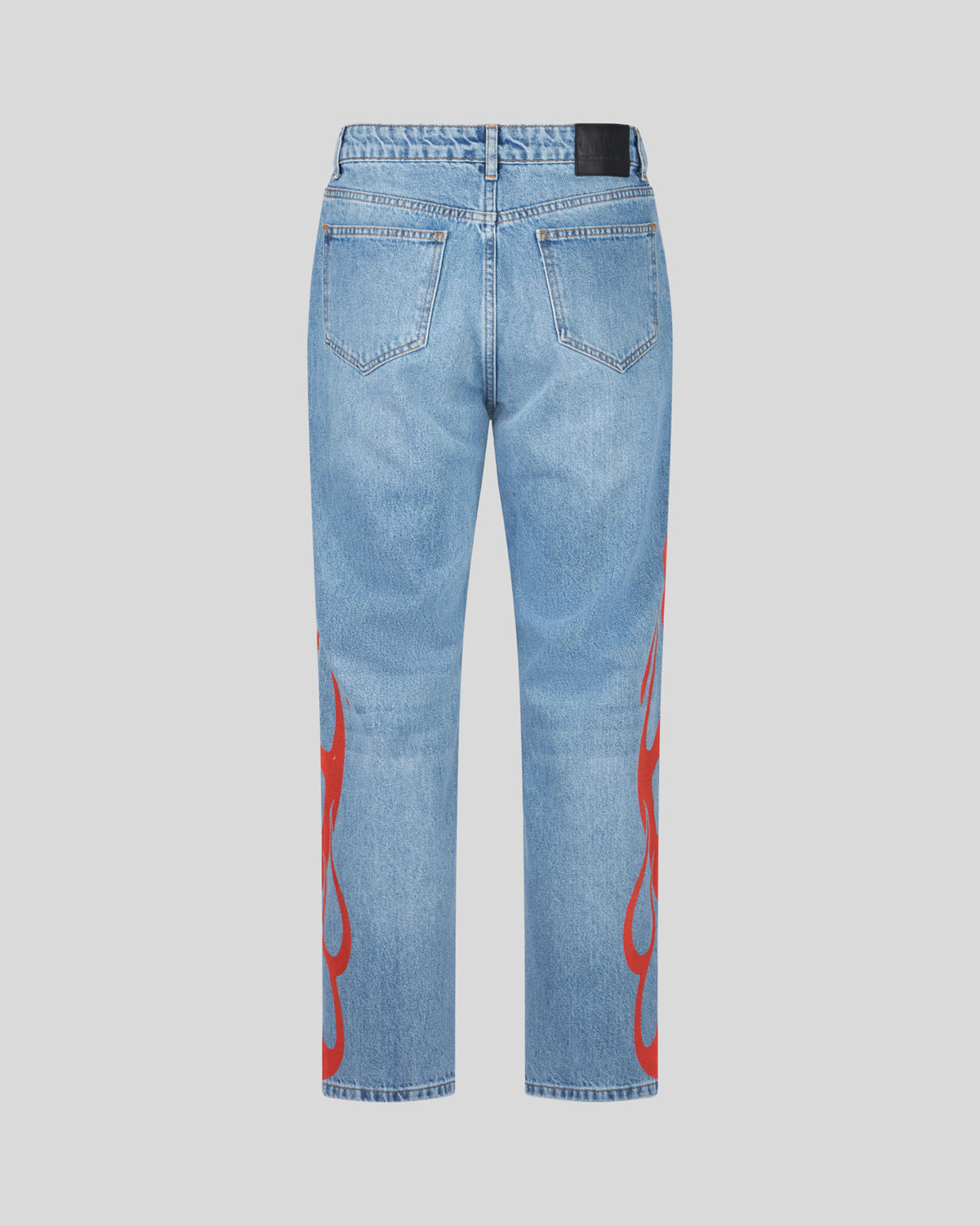 VISION OF SUPER BLUE JEANS WITH RED FLAMES