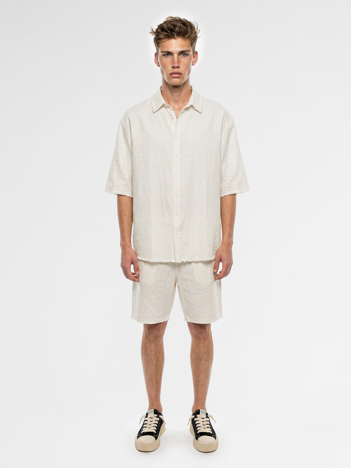 CREW Milano "Mykonos" Linen Set Shirt/Pants Off-White