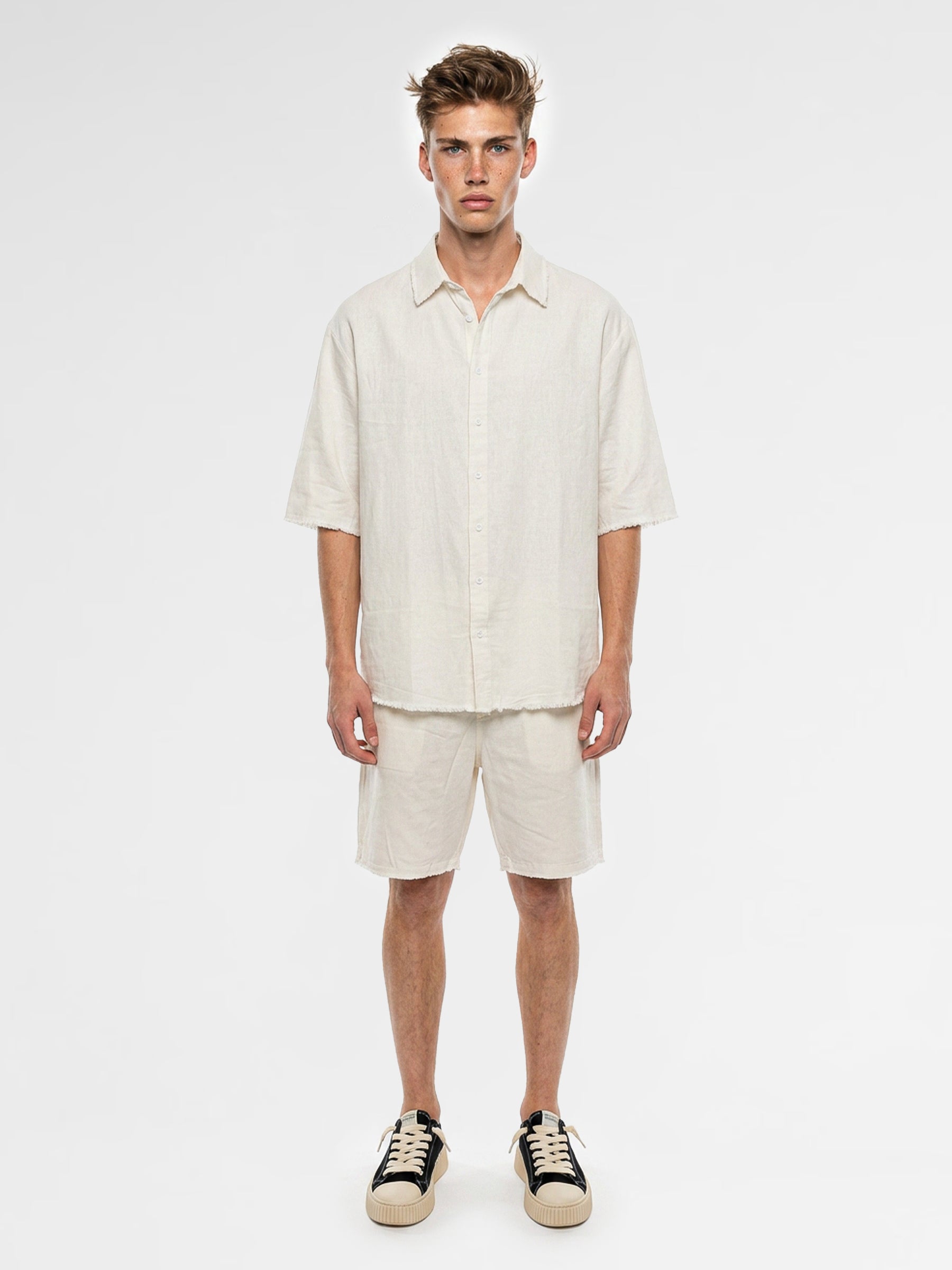 CREW Milano "Mykonos" Linen Set Shirt/Pants Off-White