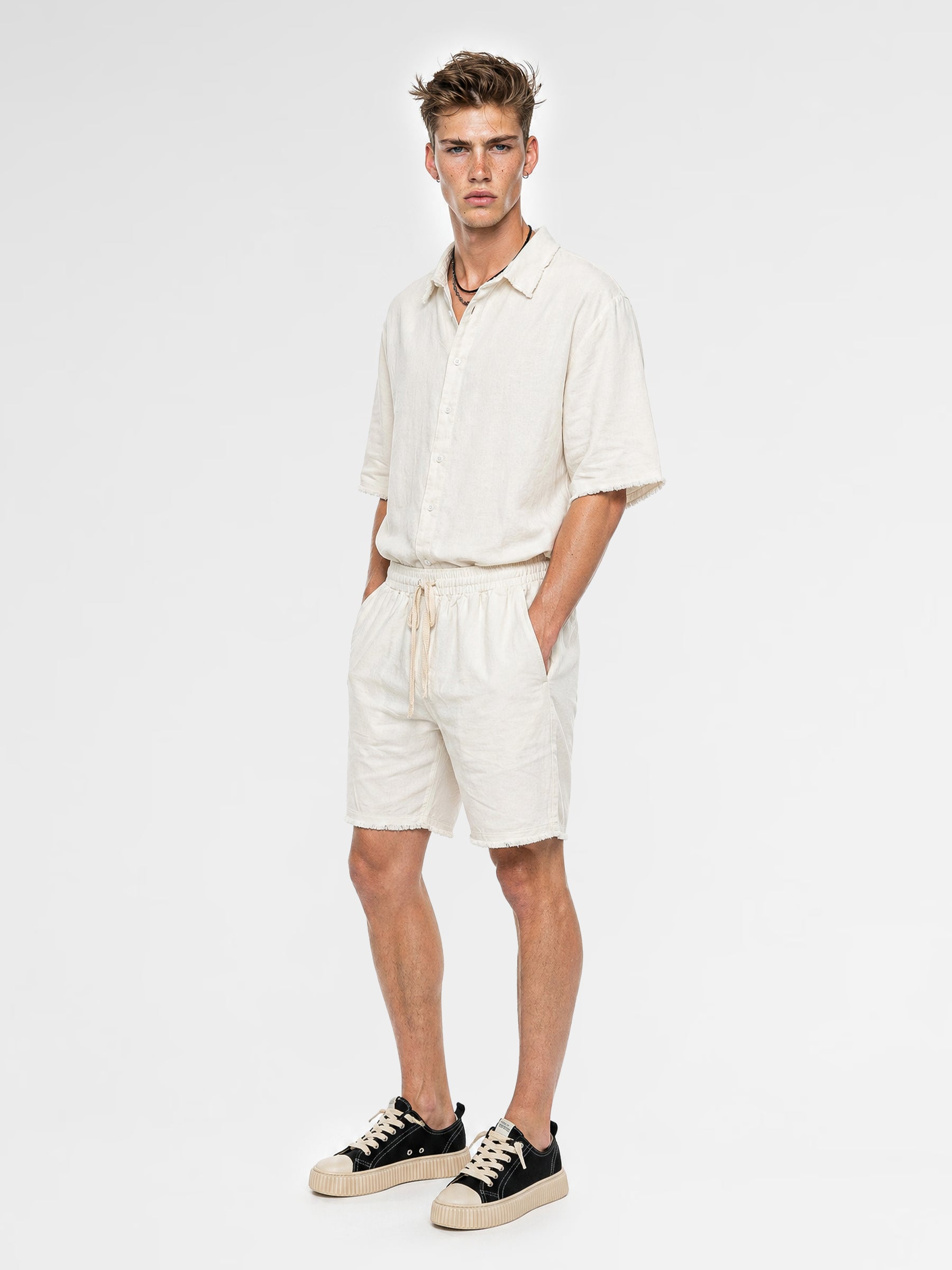CREW Milano "Mykonos" Linen Set Shirt/Pants Off-White