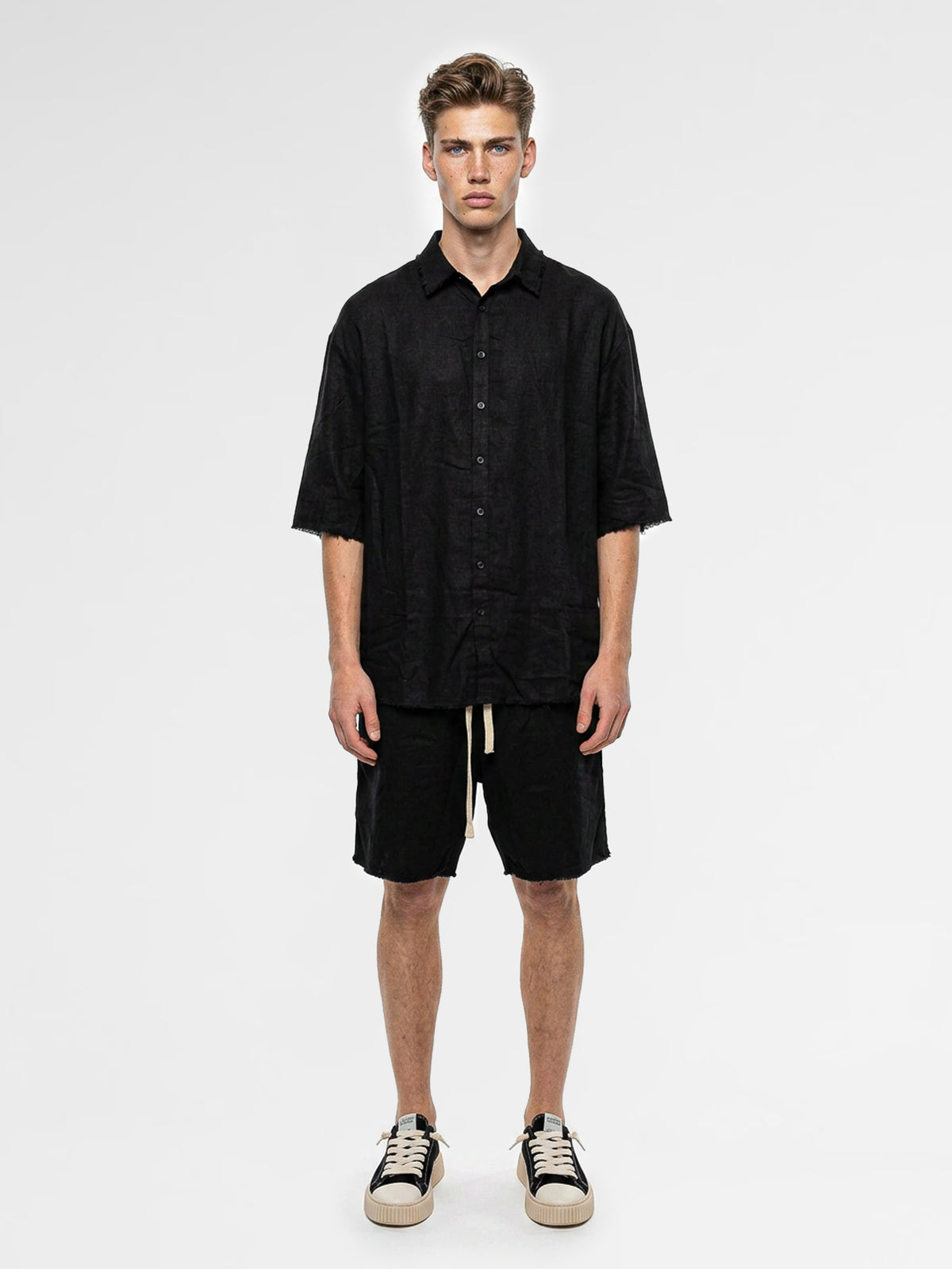 CREW Milano "Mykonos" Linen Set Shirt/Pants Black