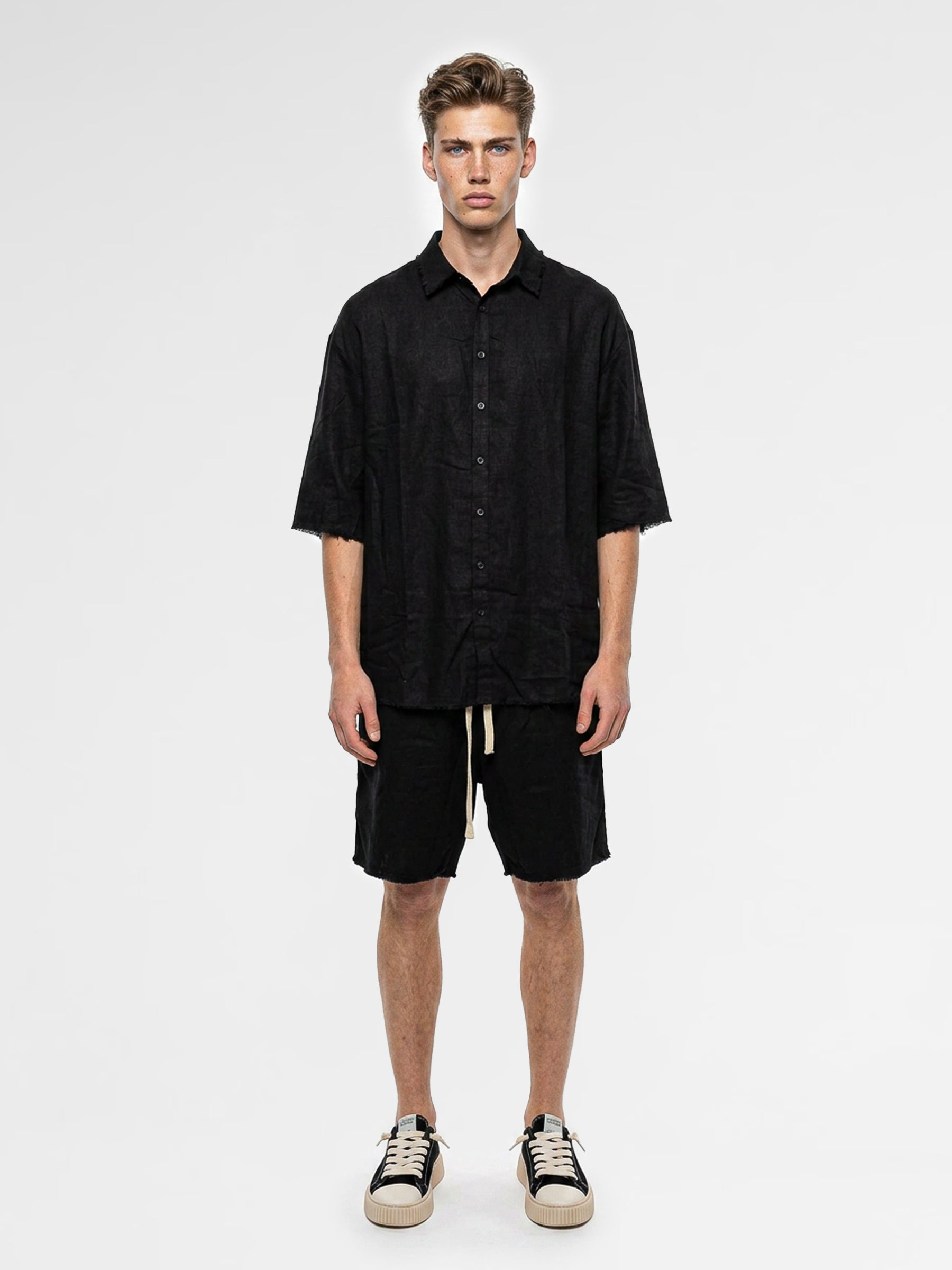 CREW Milano "Mykonos" Linen Set Shirt/Pants Black