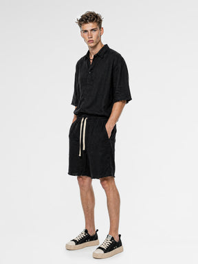 CREW Milano "Mykonos" Linen Set Shirt/Pants Black