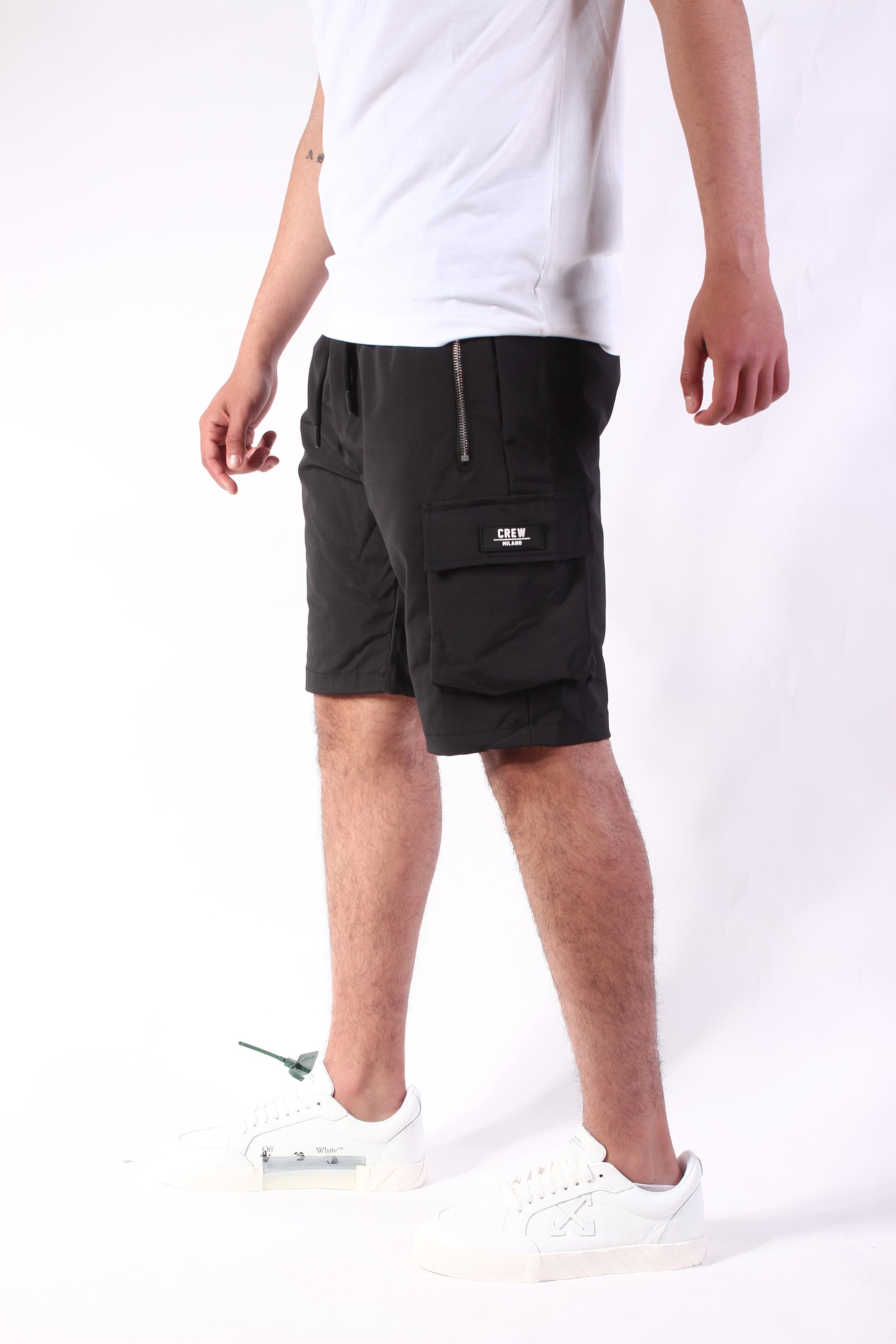 Crew Black Short Cargo Pants Zipper Long Pocket