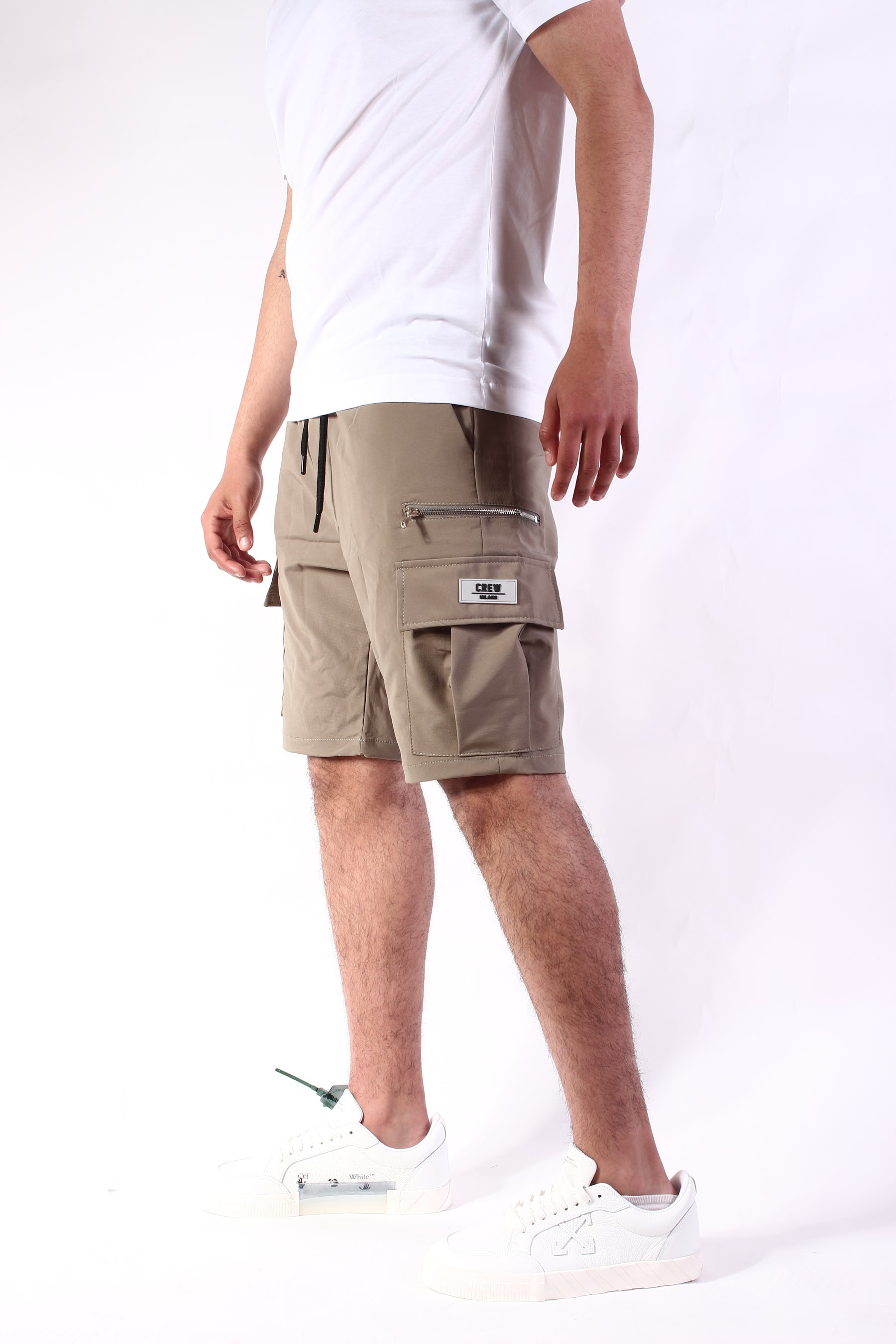 CREW Green Olive Short Cargo Pants Zipper Wide Pocket