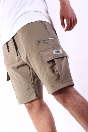 CREW Green Olive Short Cargo Pants Zipper Wide Pocket