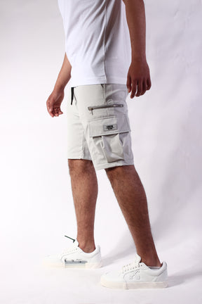 CREW Light Grey Short Cargo Pants Zipper Wide Pocket